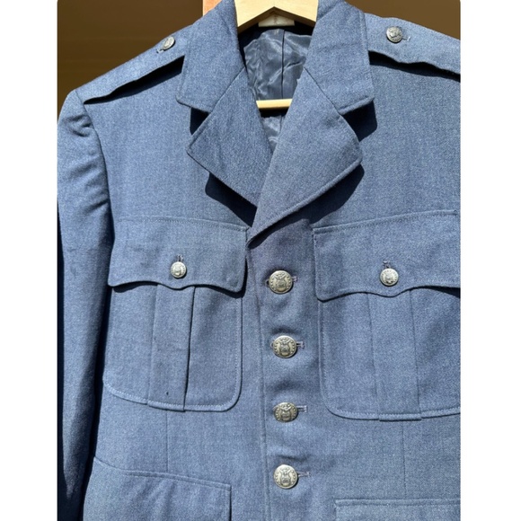 Vintage 1969 Mid Century Military Dark Blue Utility Coat • Silver Buttons - S/M - Picture 8 of 10